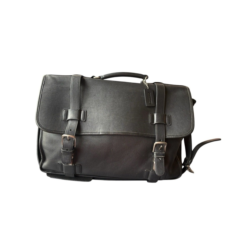 Vintage COACH Madison 5325 Briefcase Bag Messenger Black Glove Tan Leather
